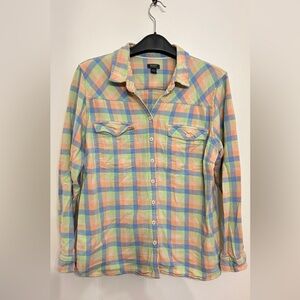 ROOTS CANADA NEON PLAID FLANNEL BUTTON UP